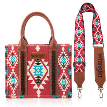 Load image into Gallery viewer, Wrangler Southwestern Print Small Canvas Tote/Crossbody -Burgundy
